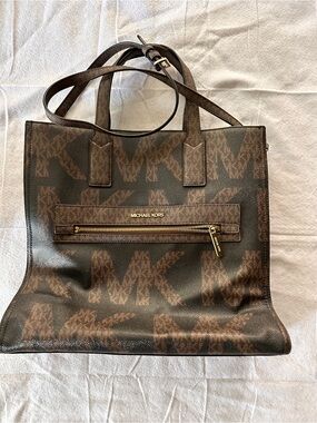 Michael Kors Brown MK Monogram Tote with Gold Hardware
